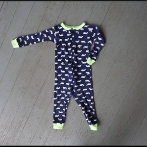 Carter’s navy & neon yellow/green whale pajamas 2T
